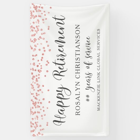 Pensioen Roos Goud Glitter Confetti Script Spandoek (Verticaal)