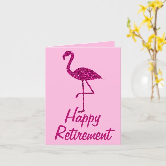 Pensioen roze flamingo Aangepaste tekst Groet Kaart (Gele Bloem)