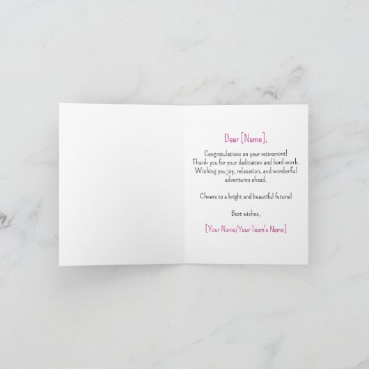 Pensioen roze flamingo Aangepaste tekst Groet Kaart (Binnen)