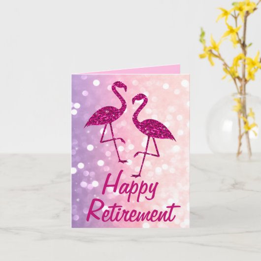 Pensioen roze flamingo Aangepaste tekst Groet Kaart (Gele Bloem)