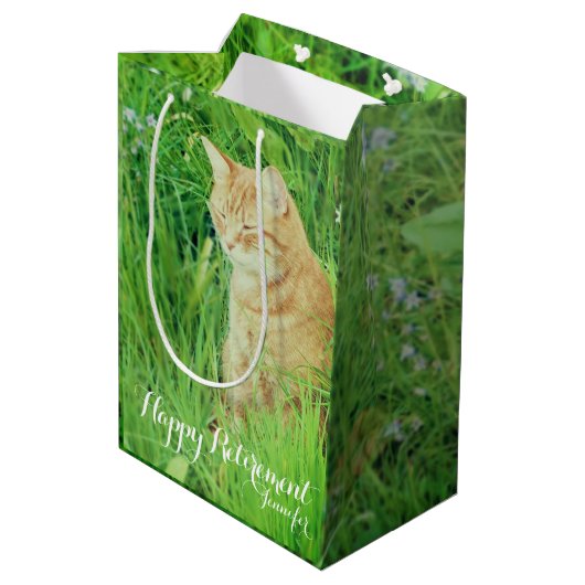 Pensioen-slapende gemberkat in een weide medium cadeauzakje (Achterkant Gekanteld)