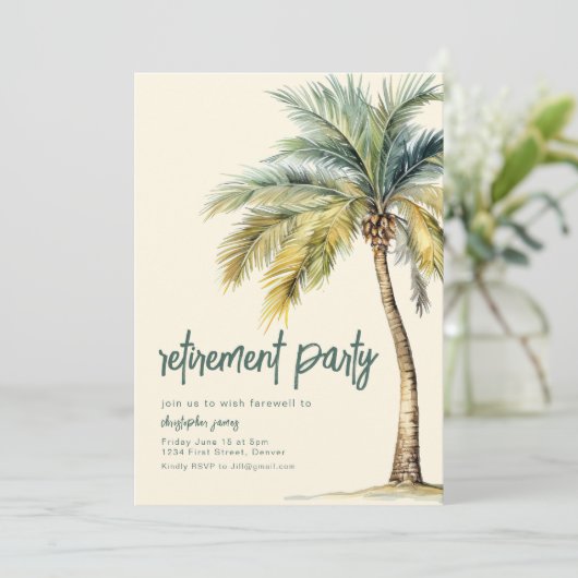 Pensioen Strand Thema Uitnodiging Sjabloon (Staand voorkant)
