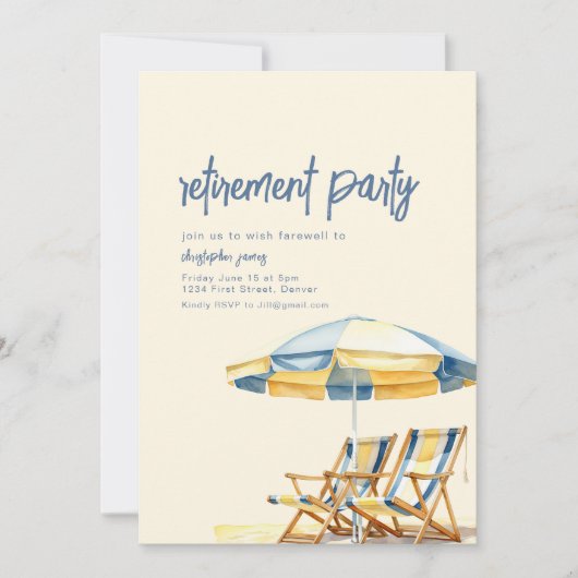Pensioen Strand Thema Uitnodiging Sjabloon (Voorkant)