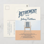 Pensioen strandstoel briefkaart uitnodiging (Voorkant / Achterkant)