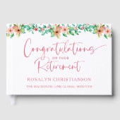 Pensioen Tropische Bloemen Roze Script Gefelicitee Gastenboek (Voorkant)