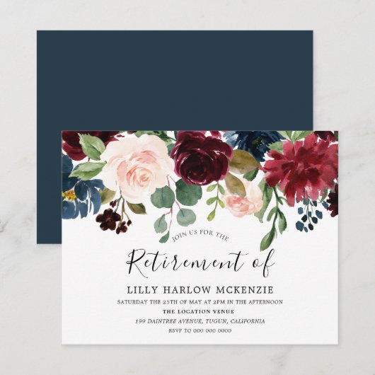 Pensioen van Burgundy Waterverf Flowers Kaart (Voorkant / Achterkant)