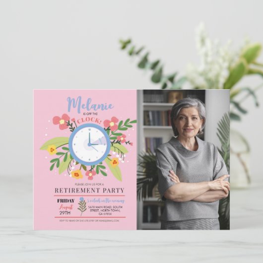 Pensioen van de klok Vrouwen Bloemen Leuke Foto Kaart (Staand voorkant)
