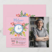 Pensioen van de klok Vrouwen Bloemen Leuke Foto Kaart (Voorkant / Achterkant)