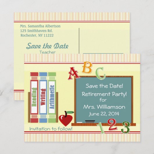 Pensioen van de leraar Save the Date Briefkaart (Voorkant / Achterkant)