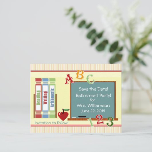 Pensioen van de leraar Save the Date Briefkaart (Staand voorkant)