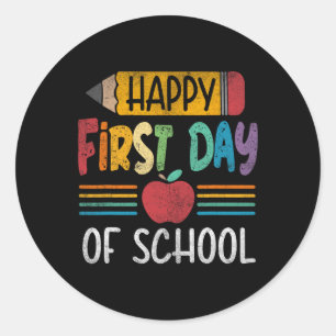 Pensioen vrolijke eerste dag schoolleraar jongens  ronde sticker