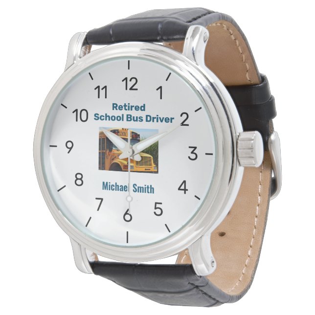 Pensioen Watch School Bus Driver Gepersonaliseerd Horloge (Gekanteld)