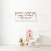 Pensioen Waterverf Blush Roze Bloemen Script Spandoek (Insitu)