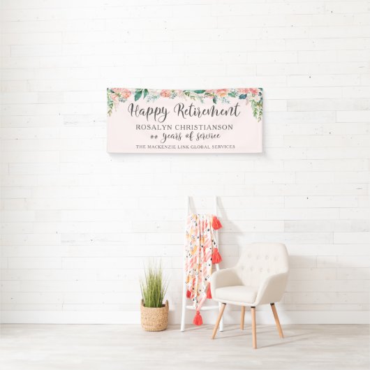 Pensioen Waterverf Blush Roze Bloemen Script Spandoek (Insitu)