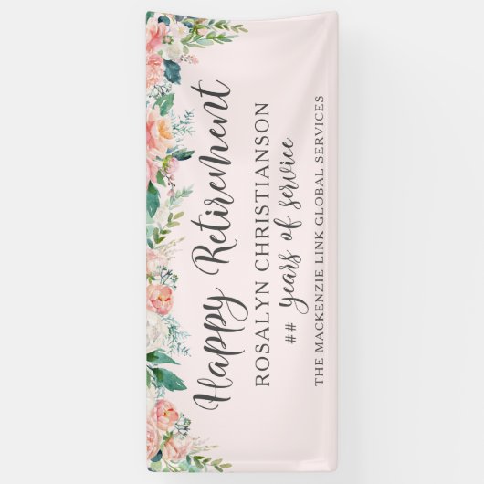 Pensioen Waterverf Blush Roze Bloemen Script Spandoek (Verticaal)