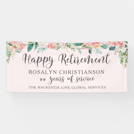 Pensioen Waterverf Blush Roze Bloemen Script Spandoek (Horizontaal)