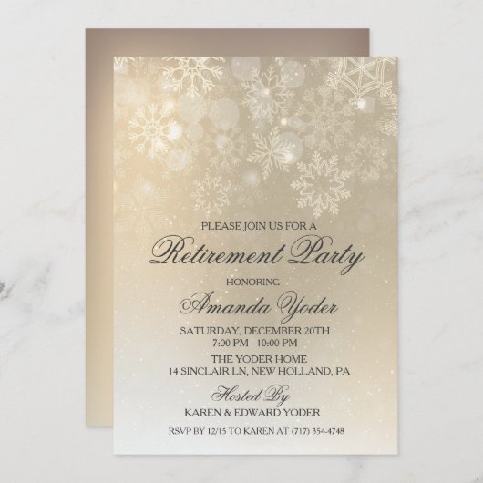 Pensioen Winter Sneeuwvlok Uitnodiging (Voorkant / Achterkant)