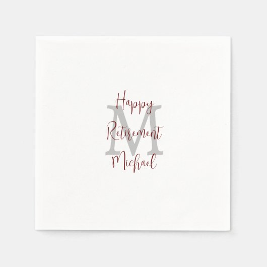 Pensioen Wit Grijs Bourgondië Naam Monogram Servet (Voorkant)
