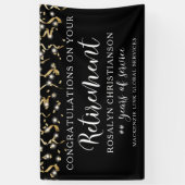 Pensioen Zwarte Goud Confetti Slingers Script Spandoek (Verticaal)