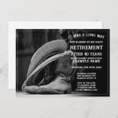 Pensioenaankondiging met cowboylaarzen en -pet (Voorkant / Achterkant)