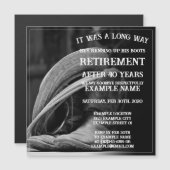 Pensioenaankondiging met cowboylaarzen en -pet (Voorkant / Achterkant)