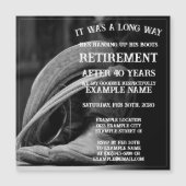 Pensioenaankondiging met cowboylaarzen en -pet (Voorkant)