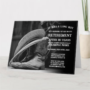 Pensioenaankondiging met cowboylaarzen en -pet kaart