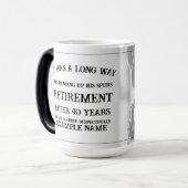 Pensioenaankondiging met oude sporen magische mok (Voorkant links)