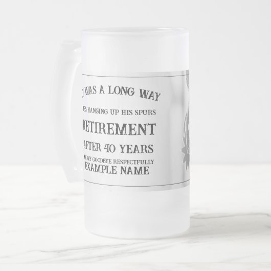 Pensioenaankondiging met oude sporen matglas bierpul (Voorkant links)