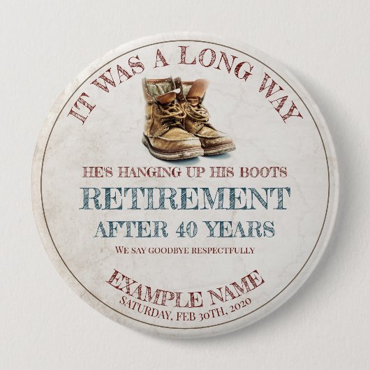 Pensioenaankondiging met oude sporen ronde button 4,0 cm (Voorkant)