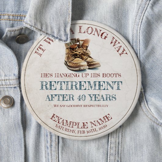 Pensioenaankondiging met oude sporen ronde button 6,0 cm (In situ)