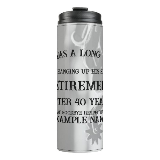 Pensioenaankondiging met oude sporen thermosbeker (Voorkant)