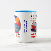 Pensioenafscheid Hallo Pensioen Funny Tweekleurige Koffiemok (Center)