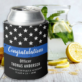 Pensioenafstudeerpartij van politie met blauwe lij blikjeskoeler