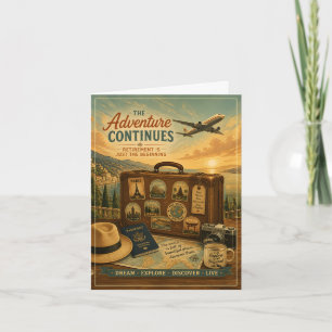 Pensioenavontuur met vintage reiskoffer bedankkaart