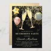 Pensioenballonnen Gold Glitter Black Kaart (Voorkant / Achterkant)