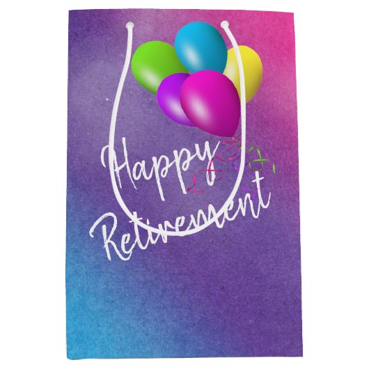 Pensioenballonnen op regenboog medium cadeauzakje (Voorkant)