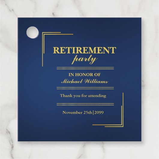 Pensioenbedrijf Elegant Blauw Goud Bedankjes Labels (Voorkant)