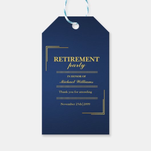 Pensioenbedrijf Elegant Blauw Goud Cadeaulabel (Voorkant)