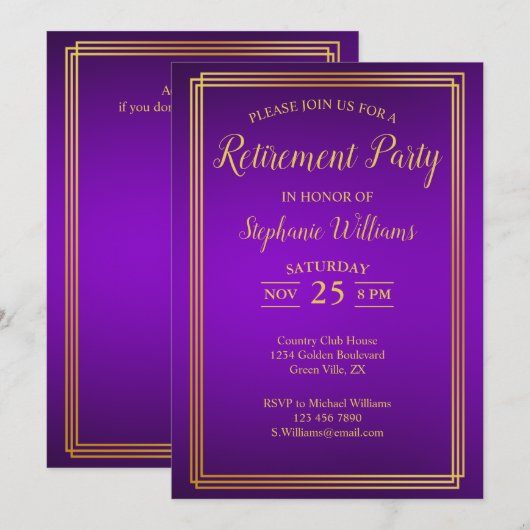 Pensioenbedrijf Elegant Paarse Goud Kaart (Voorkant / Achterkant)