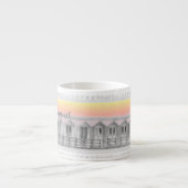 Pensioenbeker met badhutten op zee bij zonsonderga espresso kop (Voorkant)