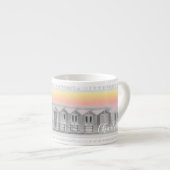 Pensioenbeker met badhutten op zee bij zonsonderga espresso kop (Voorkant rechts)