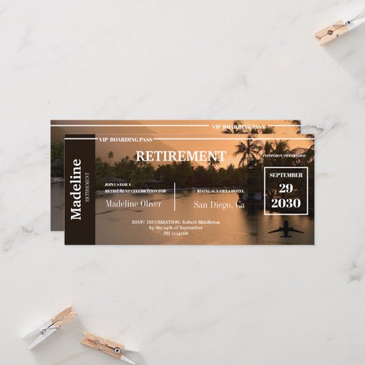 Pensioenboarding Pass Tropische zonsondergang (Voorkant / Achterkant in situ)