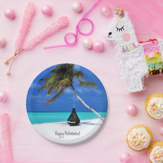 Pensioenboom/beach en palmboom papieren bordje (Feest)