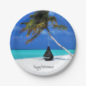 Pensioenboom/beach en palmboom papieren bordje (Voorkant)