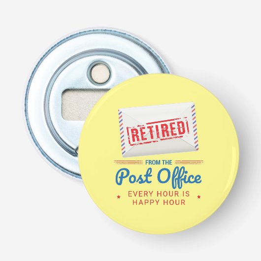 Pensioenbriefdrager Postkantoor Personeel Grappig Button Flesopener (Voorkant)