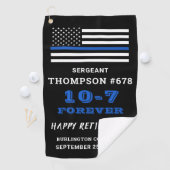 Pensioencadeau van politieagent met blauwe lijn golfhanddoek (Insitu)