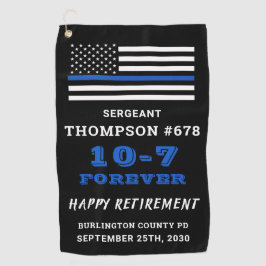 Pensioencadeau van politieagent met blauwe lijn golfhanddoek