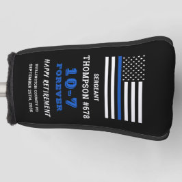 Pensioencadeau van politieagent met blauwe lijn golfheadcover