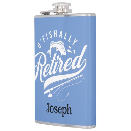 Pensioencadeaus. Visser/vrouw. Editable-naam Heupfles (Links)